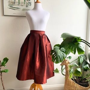 Metallic Red/Black Organza Pleated Midi Skirt Size S